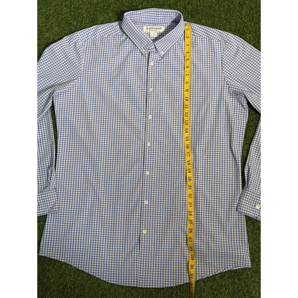 Mizzen Main Leeward Shirt Mens XL Blue Gingham Trim Fit Performance Stretch - Picture 12 of 15